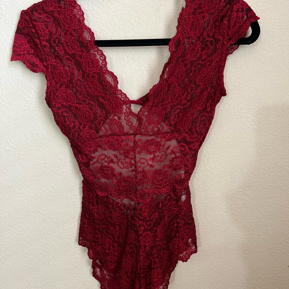 Fashion Nova Red Lace Bodysuit